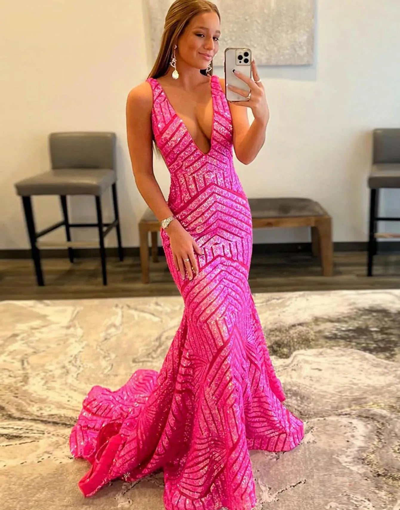 Wholesale Mermaid Sparkly Sequins Mesh Prom Dress prom dresses with long sleeves